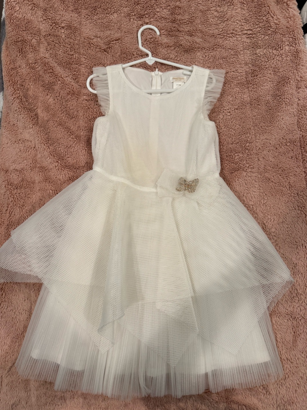 David Charles White Tulle Butterfly Accent Girls' Formal Dress - size 8